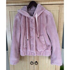 Mailener Paris Womens Jacket Faux Mink Fur Fuzzy Soft Coat Full Zip Pink Small
